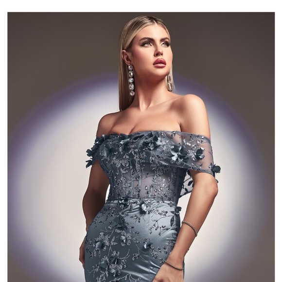 NEW! CINDERELLA DIVINE La Divine Floral
Corset Bodice Evening Gown Blue SZ 8 NWT - Picture 8 of 14